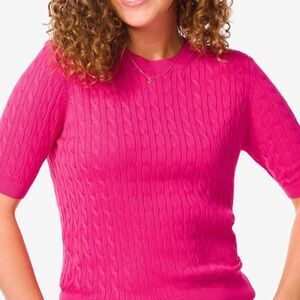 TALBOTS SWEATER. PETITE SMALL HOT PINK / FUCHSIA CABLE KNIT SWEATER. 100% COTTON